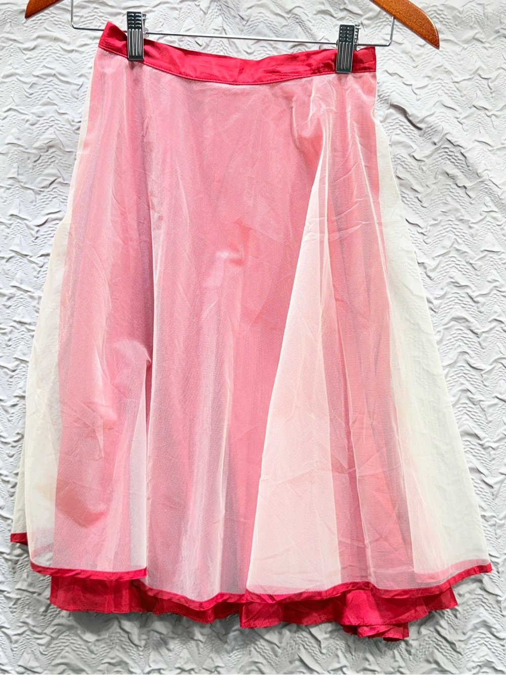 Vintage Hugo Buscati Collection Red White Tulle Overlay Midi Skirt Size 2